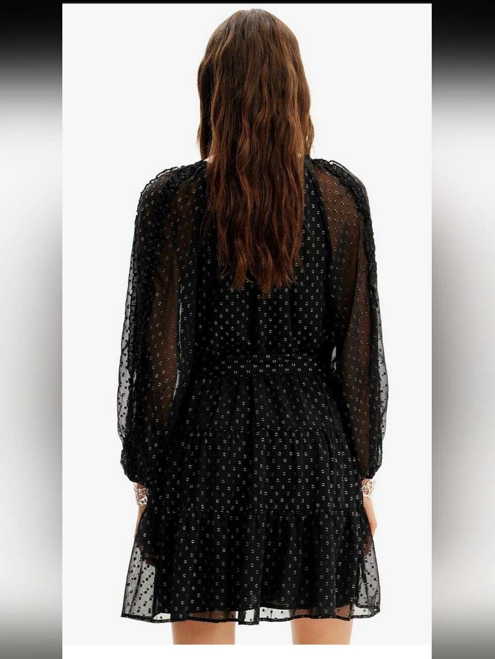 DESIGUAL Women Mini Dress Polka Dot Black Silver Size XL Long Sleeve Holiday - Picture 3 of 16